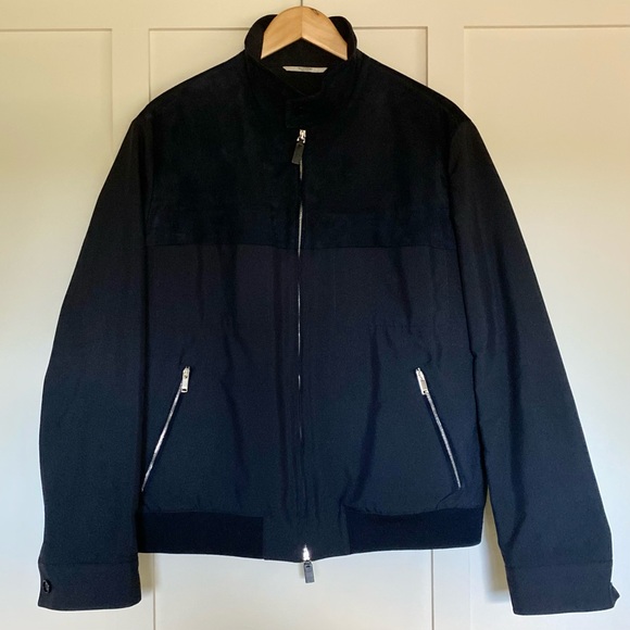VALENTINO Navy Suede & Fabric Zip-Up Jacket Coat - Picture 1 of 10